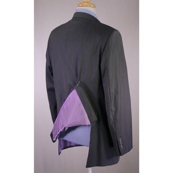 Custom Made Gray Herringbone 2-Btn Blazer Jacket 42R - Picture 8 of 10